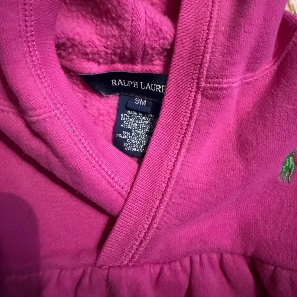 Ralph Lauren Pink Green Pony Hooded Sweatshirt Dress